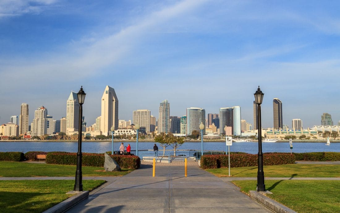 San Diego skyline with Coronado Bridge and downtown waterfront